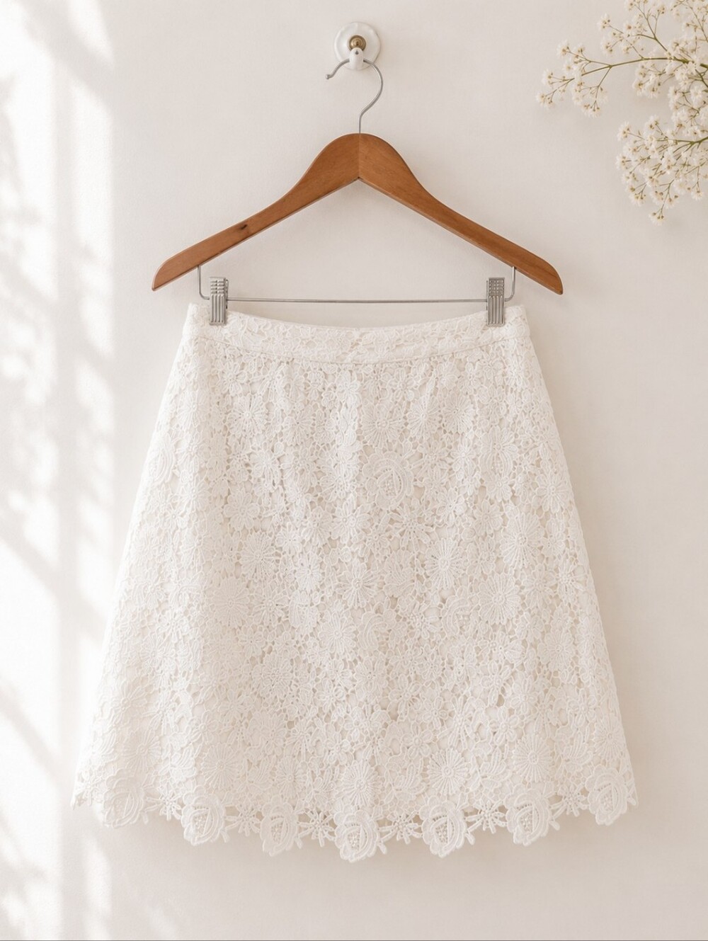 Lulus Elegant White Lace A-Line Skirt - Feminine Floral Detail Size M - Picture 4 of 7